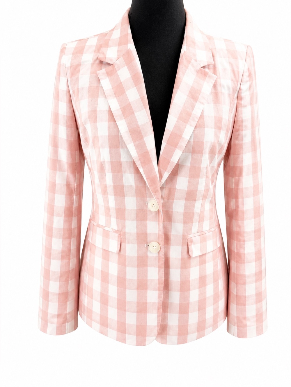 1901 Nordstrom Pink Gingham Double Button Blazer Size 4 Like New